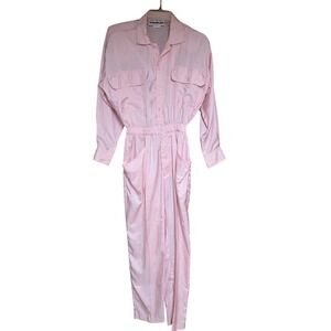 Joan Walters Vintage Pink Jumpsuit Petite Size 6P Button Front Elastic Waist EUC